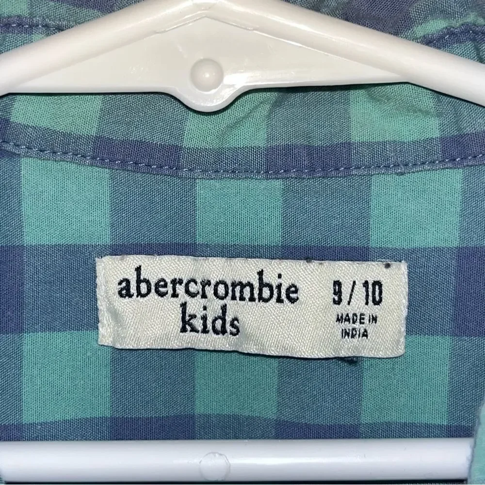 Abercrombie Blue & Turquoise Plaid Short Sleeve Button Down Shirt